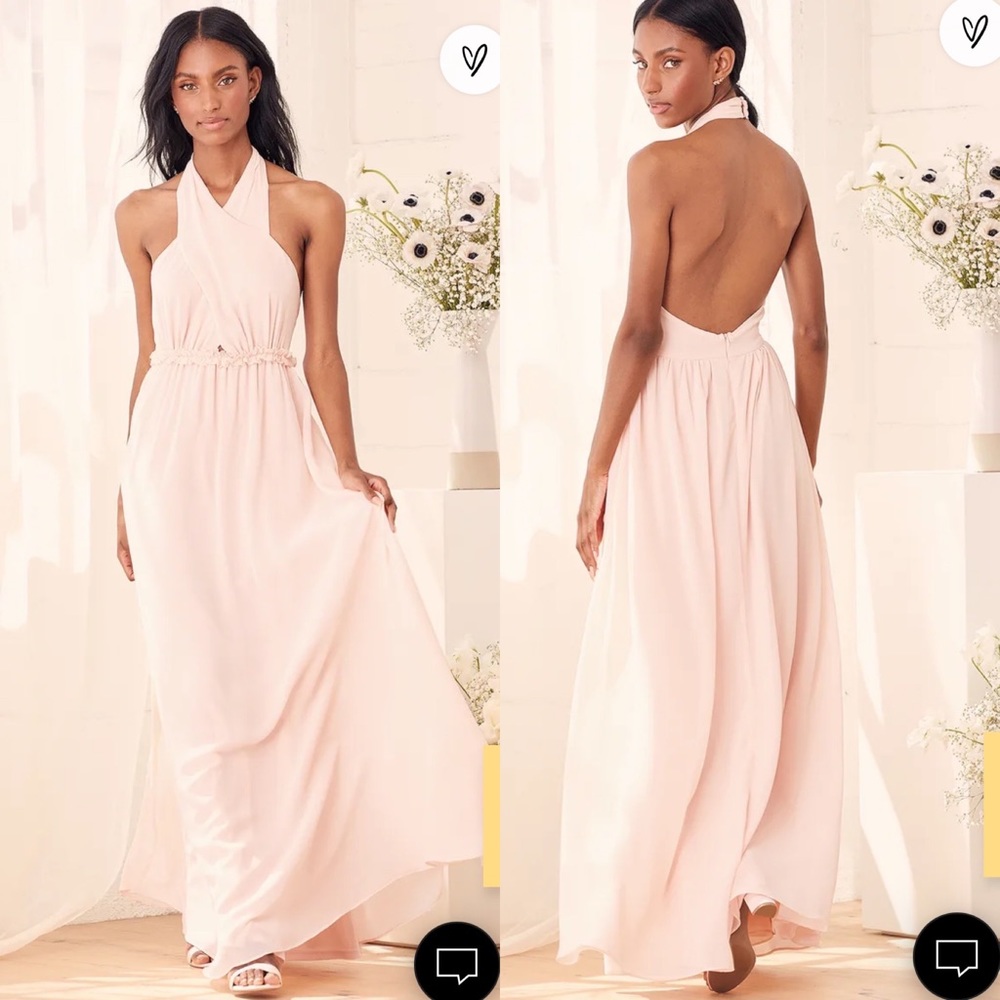 Lulu’s Don’t let go true blush maxi halter dress size small